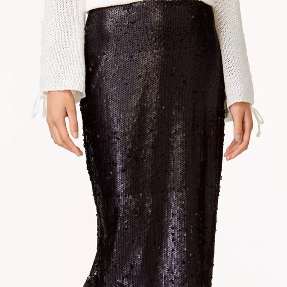 MINKPINK Bordeaux Black Sequin Paillette Rear Vent Midi Pencil Skirt Size XS NWT - Picture 6 of 6